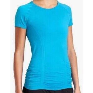 Athleta Fastest Track Tee Rare Teal Top Scoop Neck Ruched Sz XL Gym Run Athletic